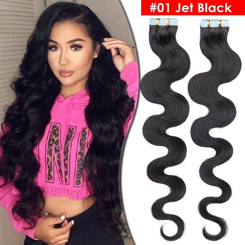 Full Head Thick Tape-In Human Hair Extensions - Remy Wavy Skin Weft