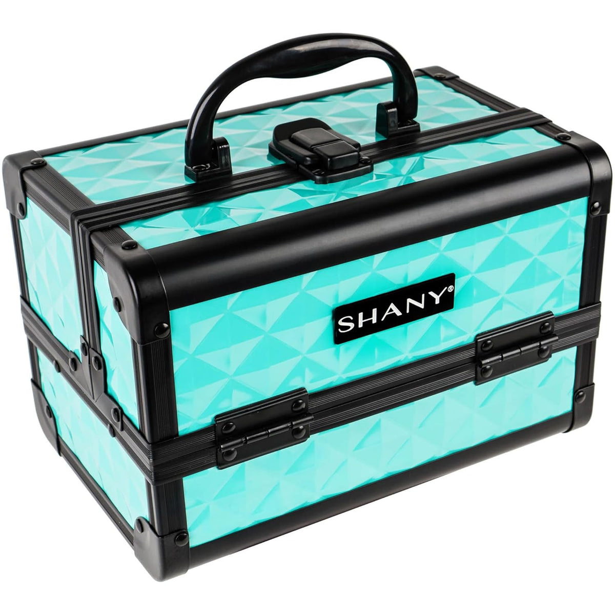 Portable Makeup Case with Mirror Turquoise Travel Cosmetic Organizer with Lock and Trays