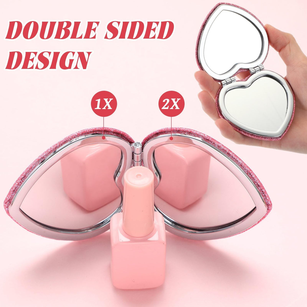 Pink Heart Compact Mirror Set - 24 Magnifying Travel Makeup Mirrors for Women & Mom Gift