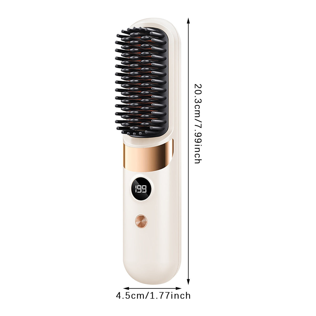 Portable Hair Straightener Brush with Ceramic Coating - White, Rechargeable & Digital Display