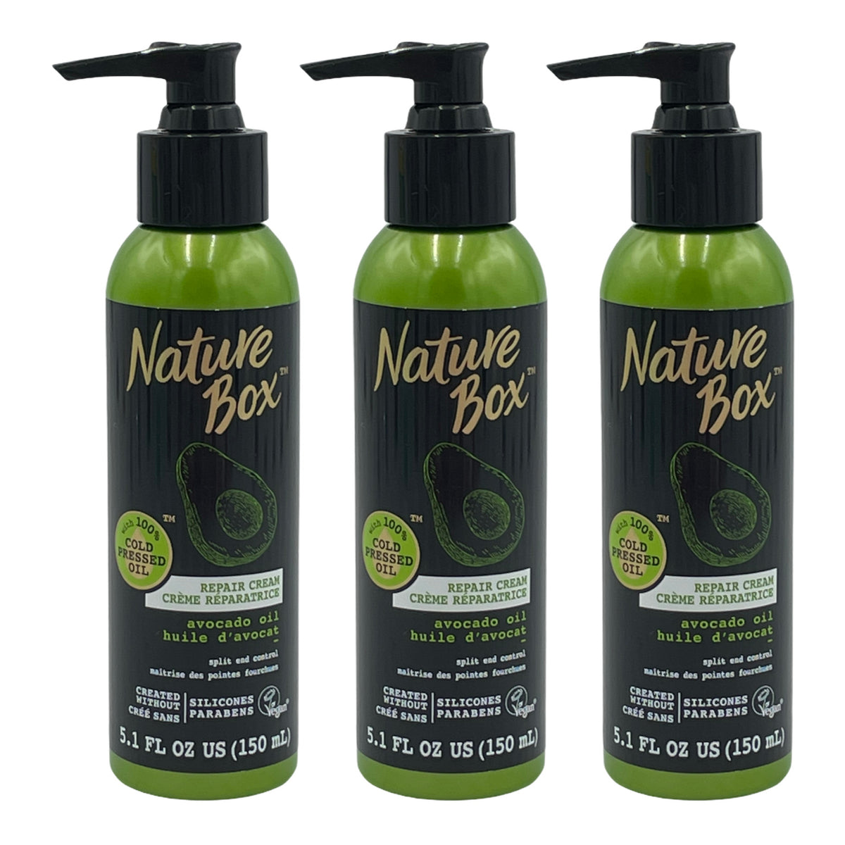 Nature Box Repair Cream with Avocado Oil for Split Ends Control - 3 Pack 5.1 oz