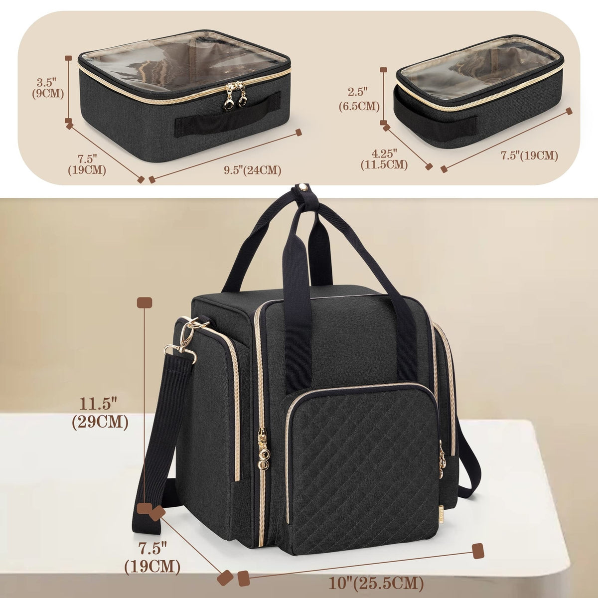 Large Travel Makeup Bag with Removable Cases and Multiple Storage Compartments