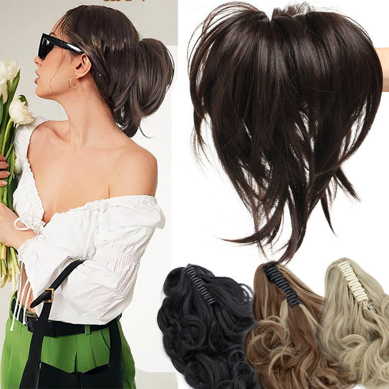 Messy Bun Scrunchie Hair Ponytail Claw Clip Updo Extensions - Thick Ombre