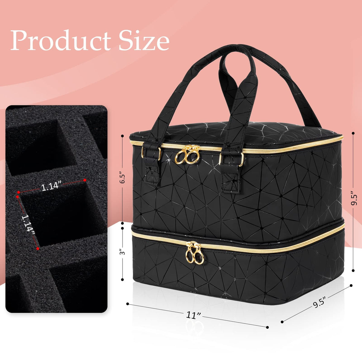 Large Capacity Nail Polish Organizer Bag Holds 42 Bottles with Lamp & Accessories