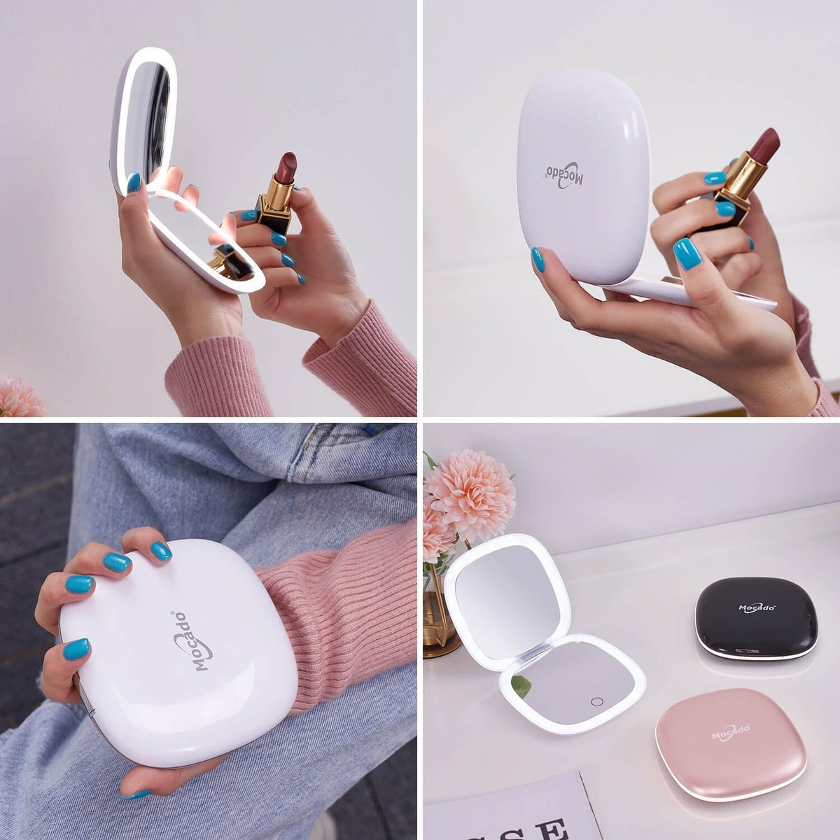 Slim 4-Inch Dimmable LED Makeup Mirror with Magnifier & Travel Case