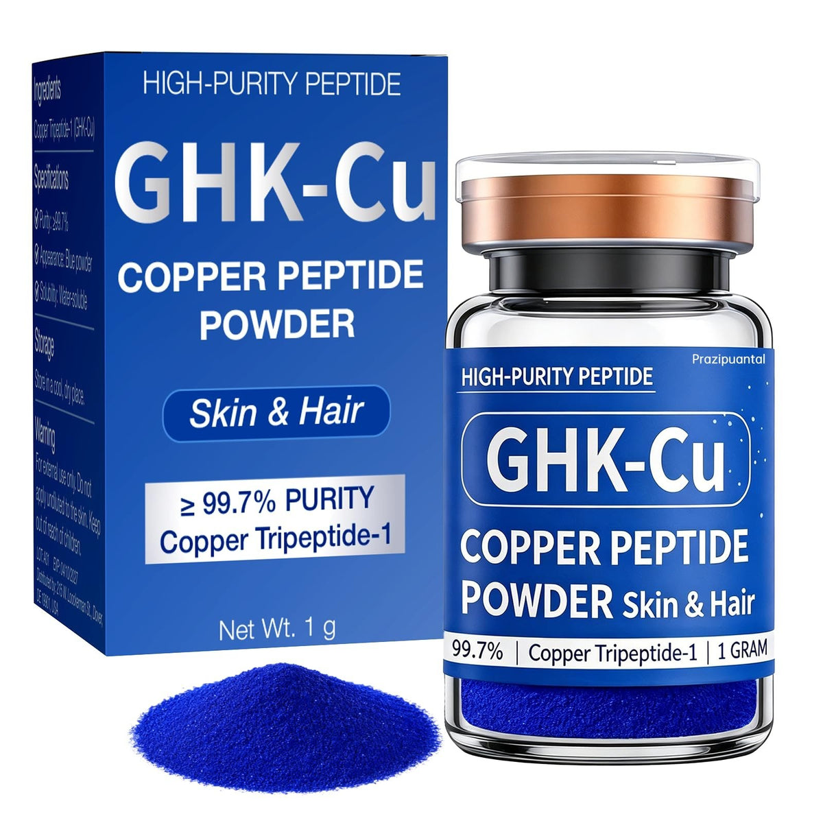 Pure Copper Peptide Powder for Skincare & Hair Care - 99.7% Cobalt Blue