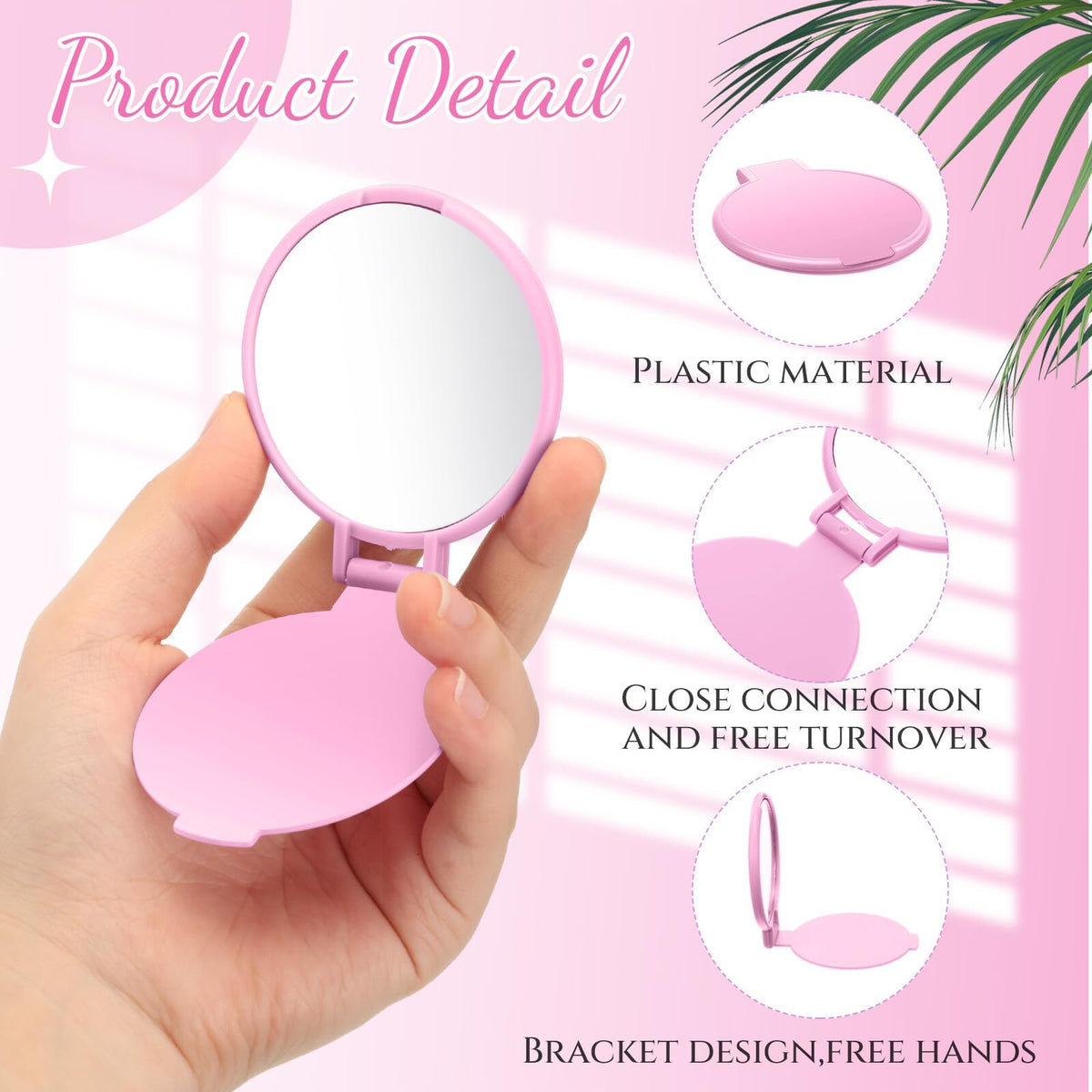 Mini Portable Pink Makeup Mirror Set – 24 Pack Compact Folding Handheld