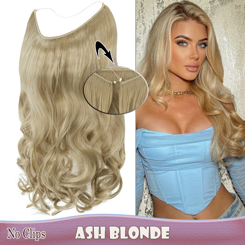 Invisible Wire Clip-In Hair Extensions with Clips & Replacement Wires - Natural & Wavy, 20/24 Inch