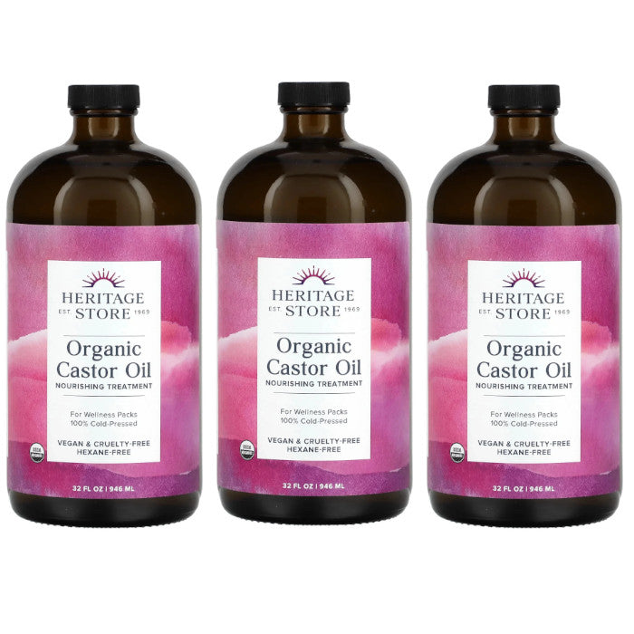 Organic Castor Oil 32 fl oz - Pack of 3 for Hair, Skin & Body Care