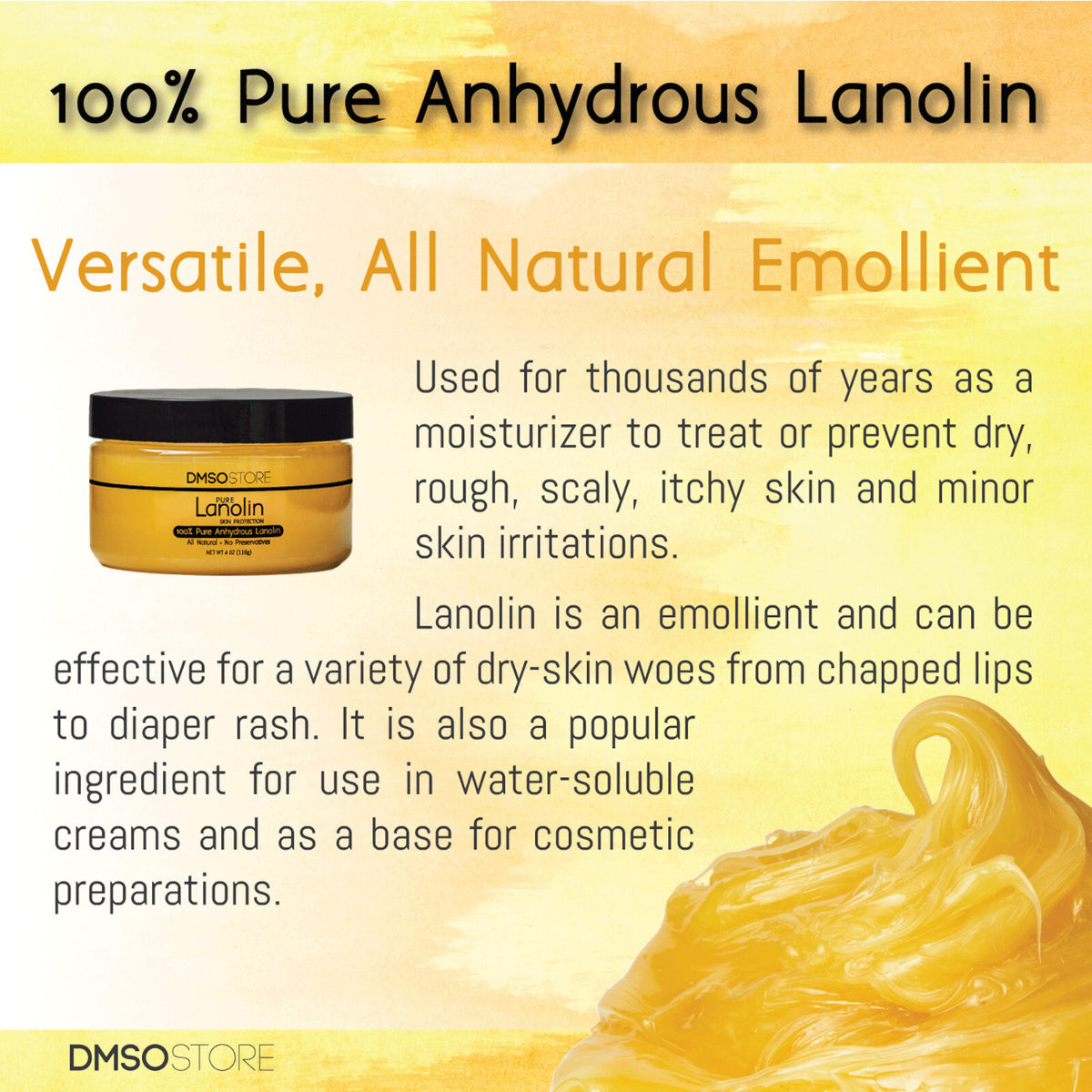 Lanolin USP Grade 4 oz - 100% Pure Anhydrous Moisturizer
