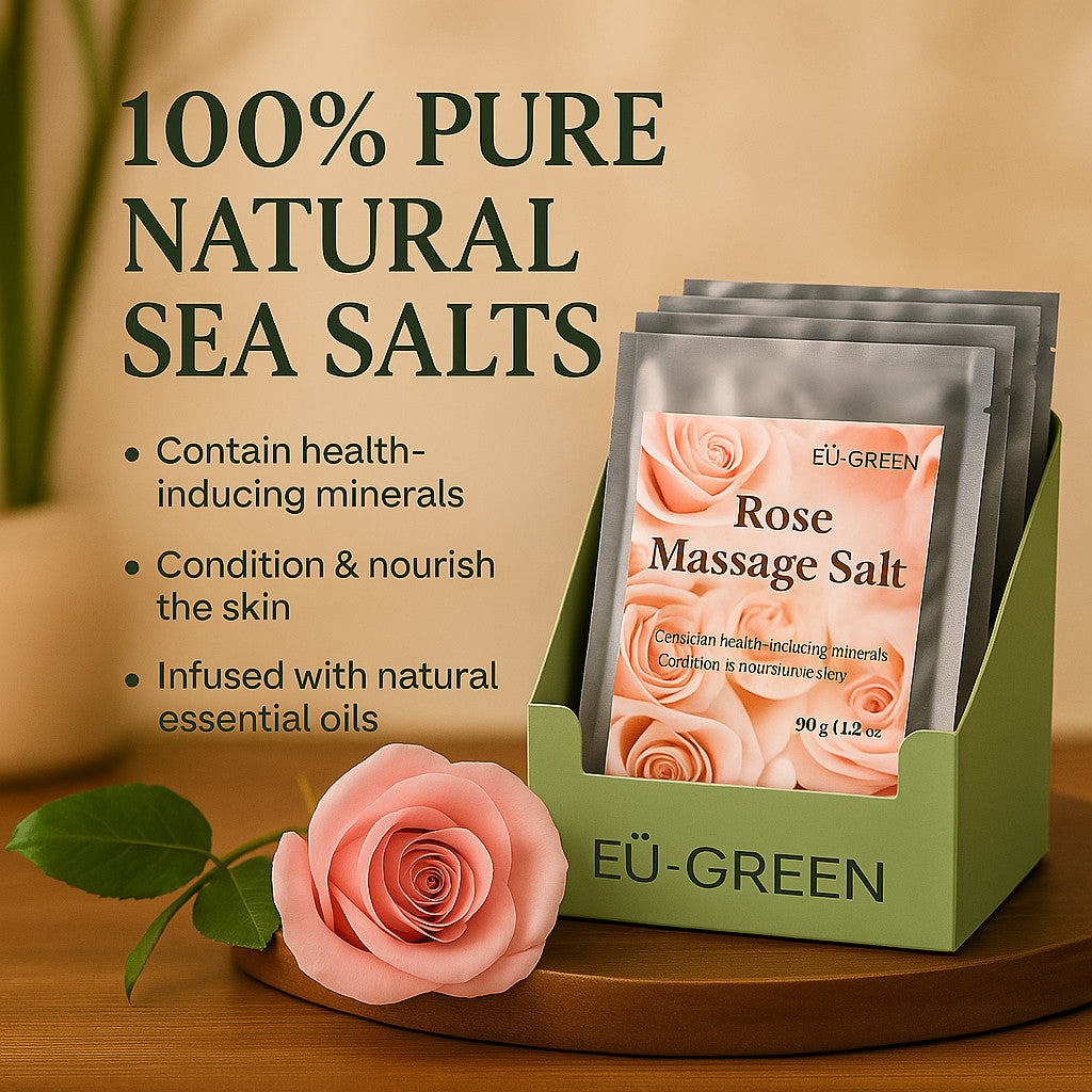 Exfoliating Massage Salt Set with Aloe, Rose & Vanilla for Spa Bath & Body
