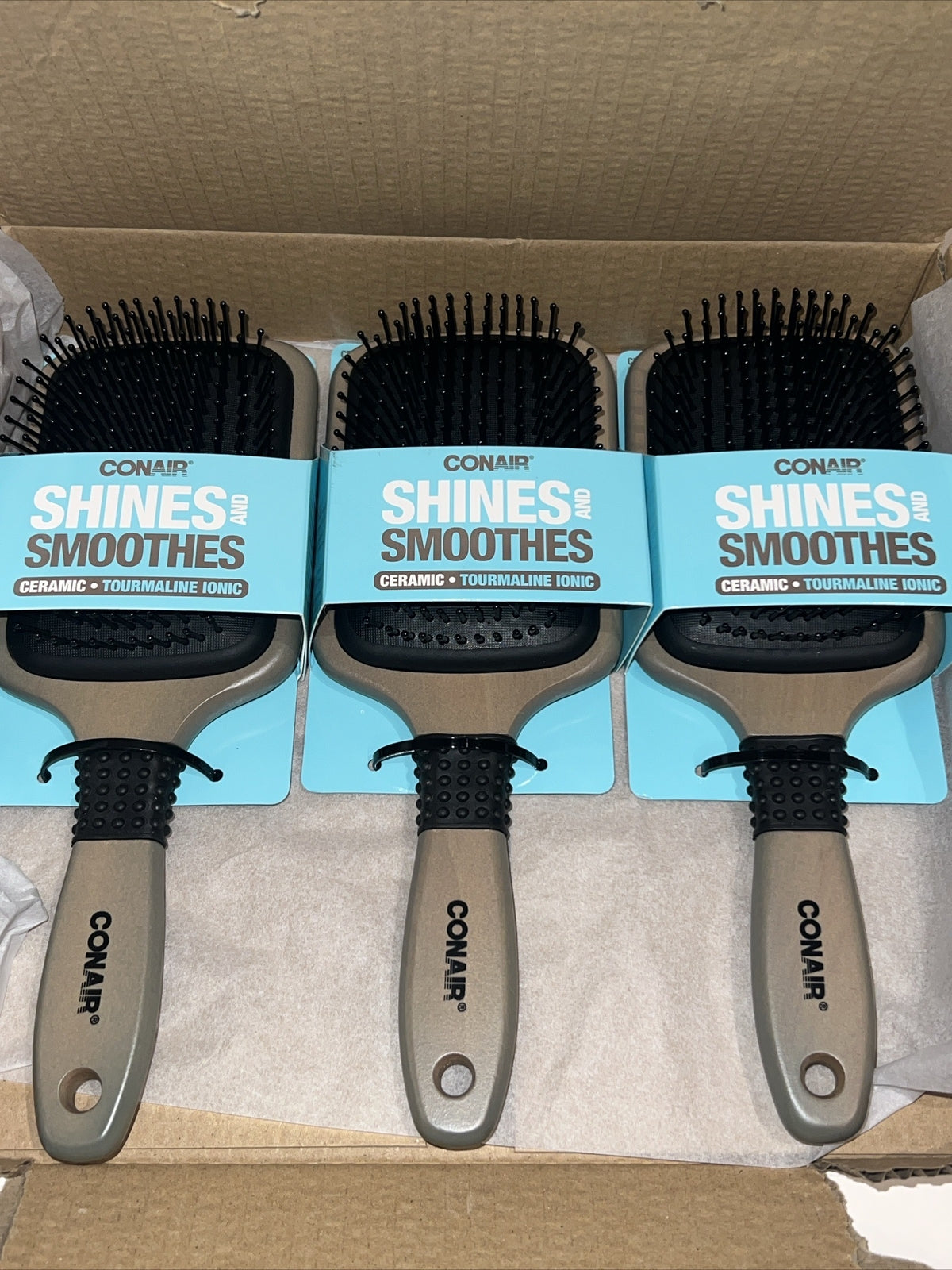 Conair Ceramic Tourmaline Ionic Hair Brush Pack of 3 - Shine & Smooth