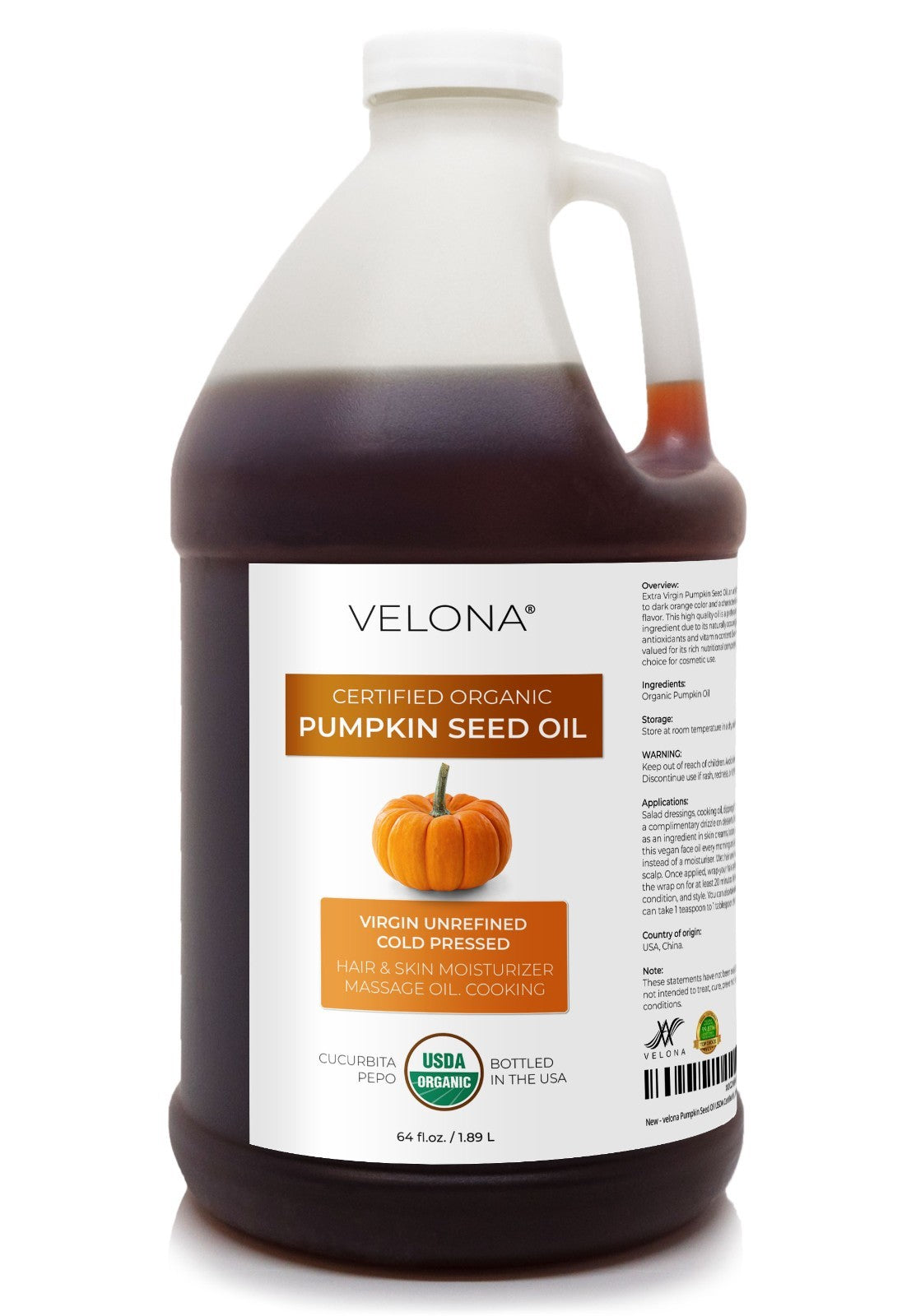 Organic Pumpkin Seed Oil - Cold Pressed Virgin Culinary & Cosmetic Oil, 2 Fl Oz to 1 Gallon