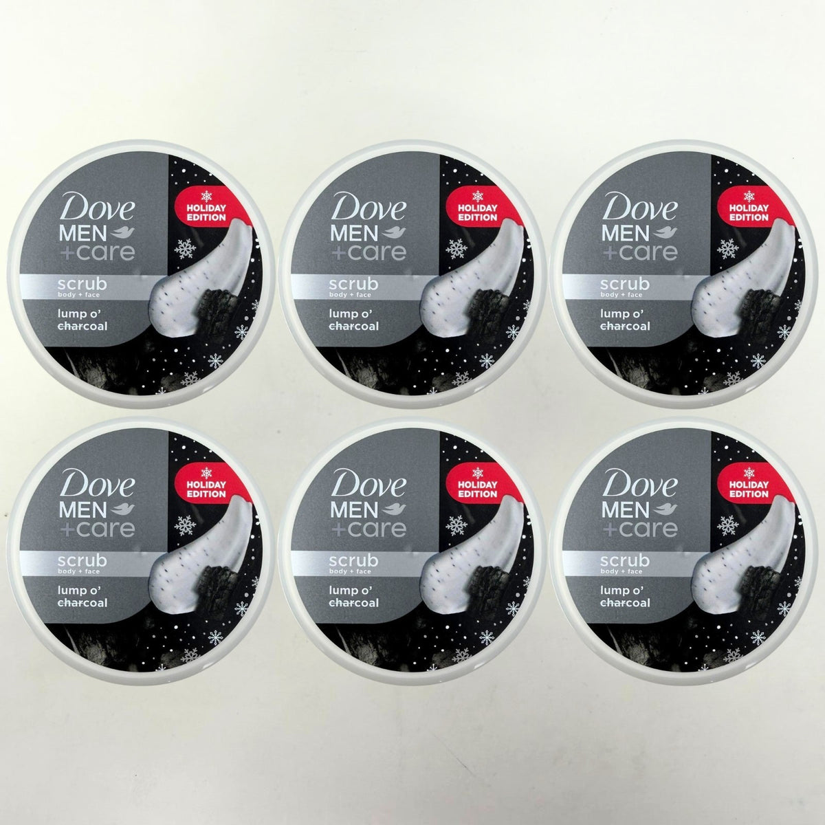 6-Pack Dove Men+Care Holiday Edition Body & Face Scrub, Lump O'