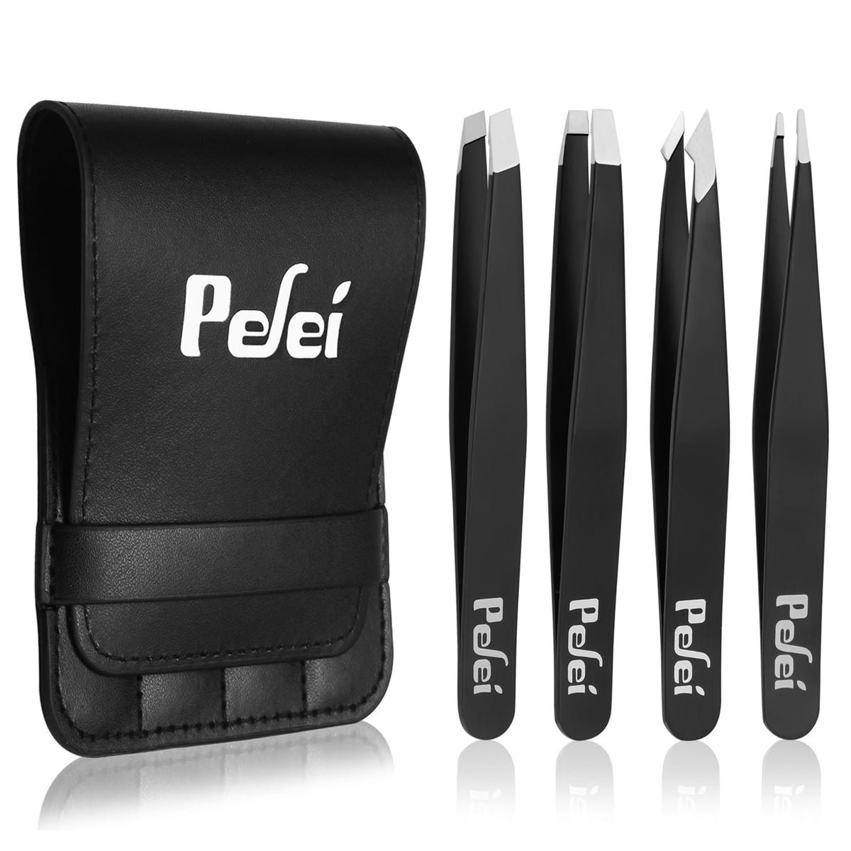 Professional Stainless Steel Tweezers Set - 4 Piece Travel Kit, Black
