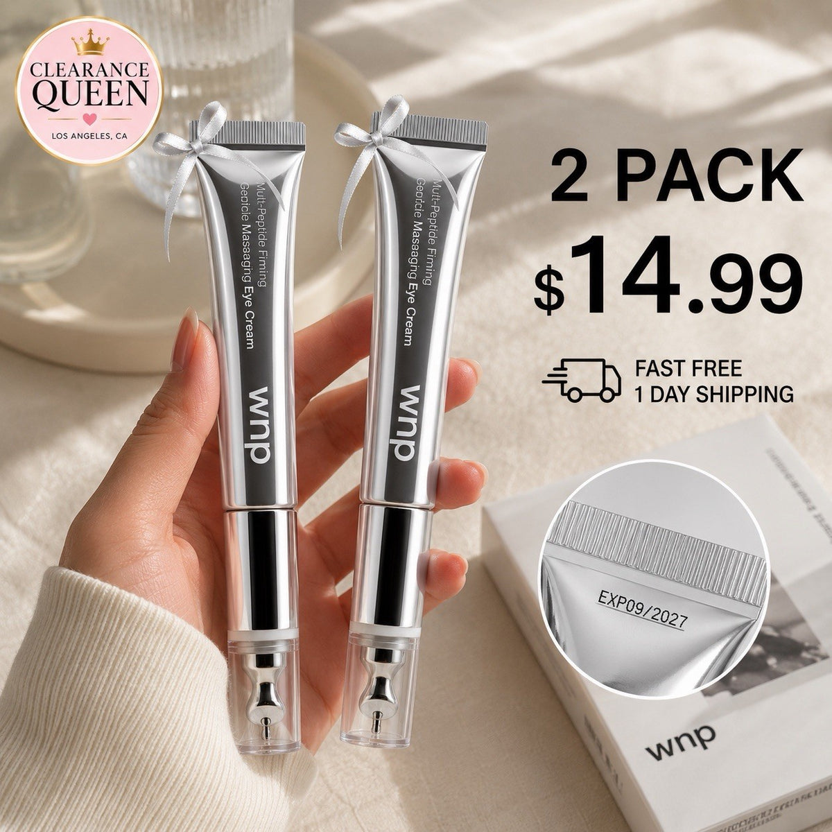 2-Pack Wrinkle Eraser Eye Cream with Cooling Applicator - Hydrating & Revitalizing