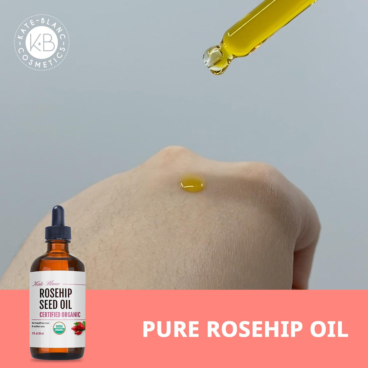 Organic Rosehip Seed Oil for Face & Skin - 1oz Cold Pressed Nourishing Oil