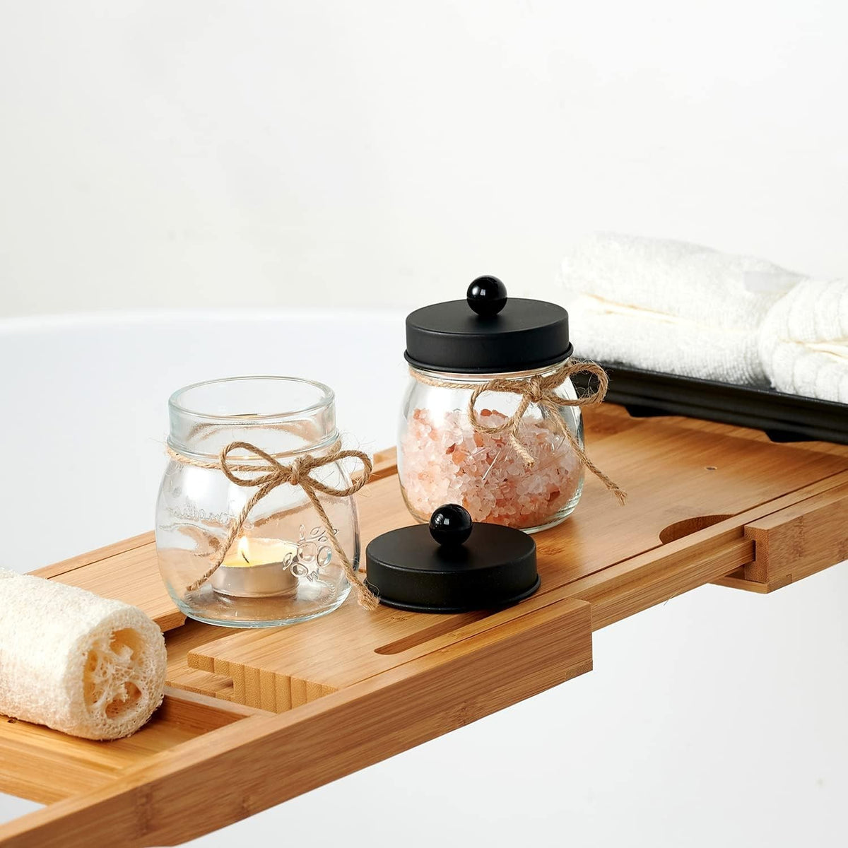 Black Glass Bathroom Jar Set - 3-Piece Organizing Container Set for Essentials