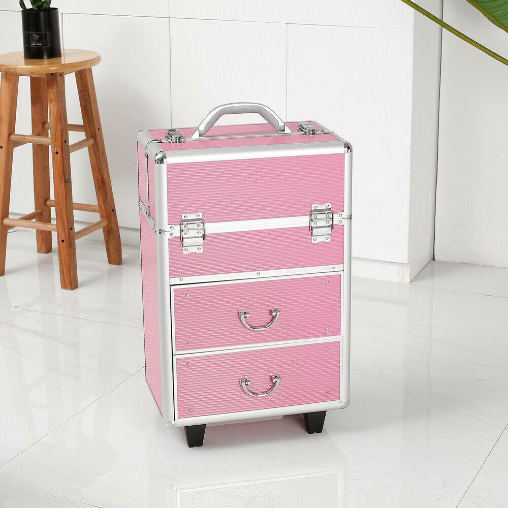 Large Extendable Makeup Train Case with Lockable Compartments & Trolley