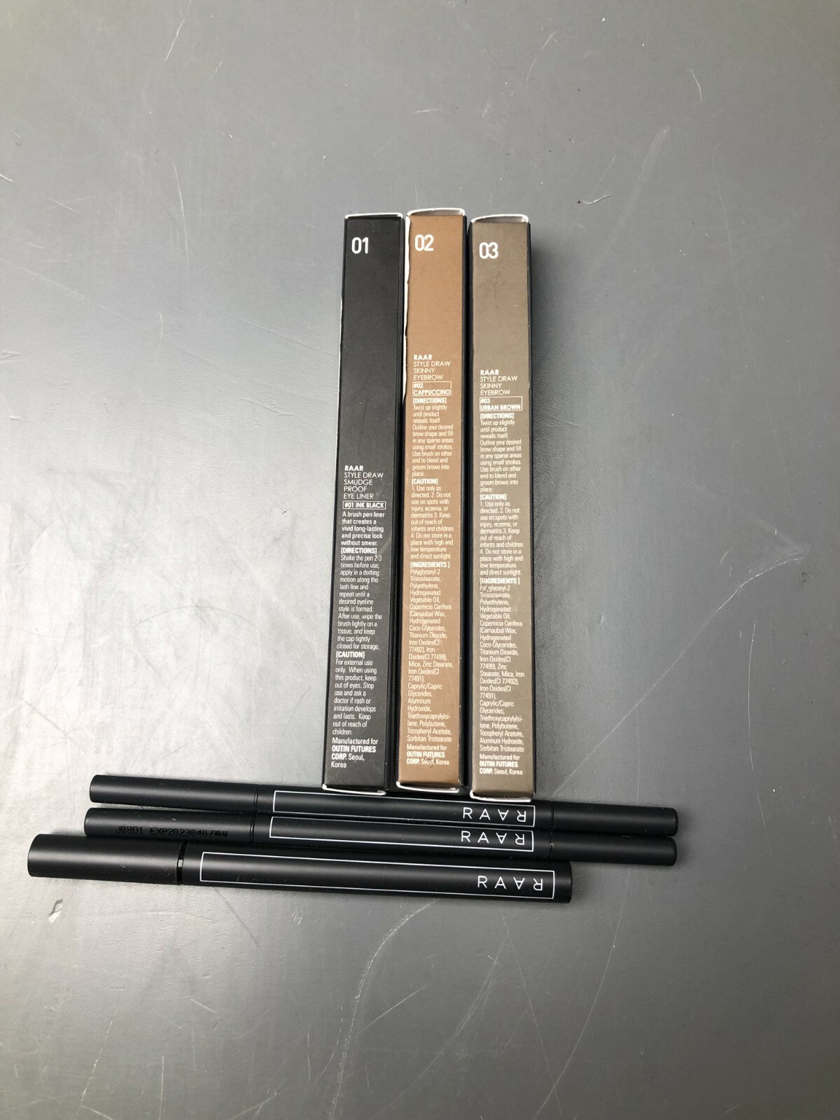 Eyebrow Pencil Trio - Skinny Draw Style, 3 Colors #01 Ink Black #02 Cappuccino #03 Urban Brown