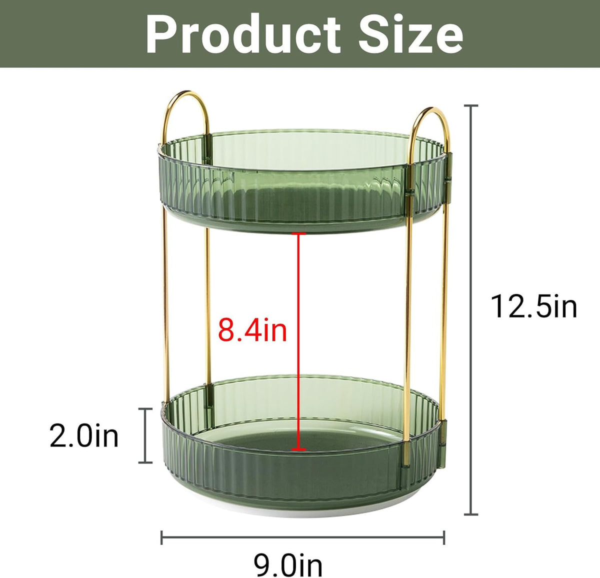 360° Rotating Makeup Organizer for Vanity with 2 Large Capacity Tiers