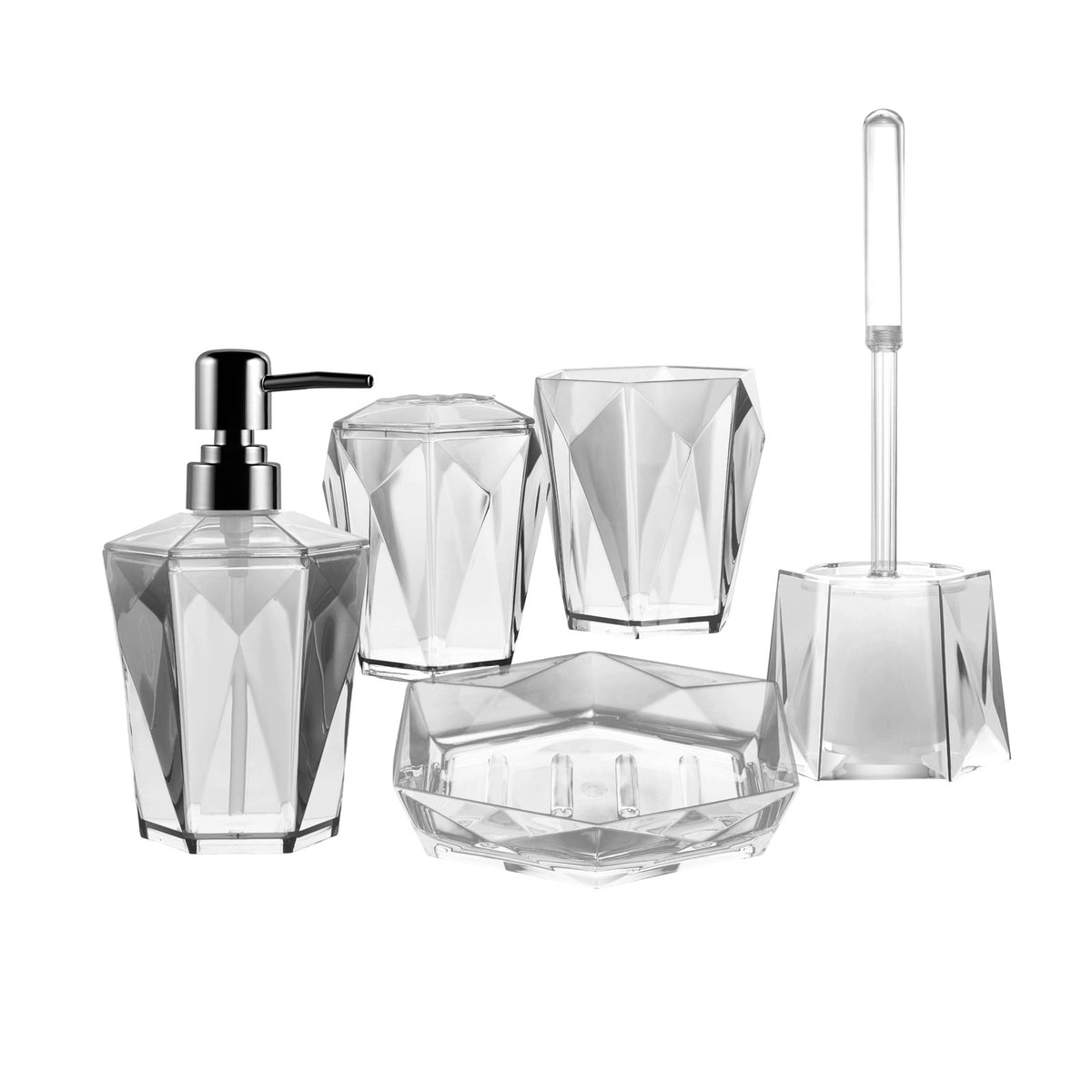Bathroom Vanity Accessory Set - 5 Pieces Grey Acrylic Modern Design