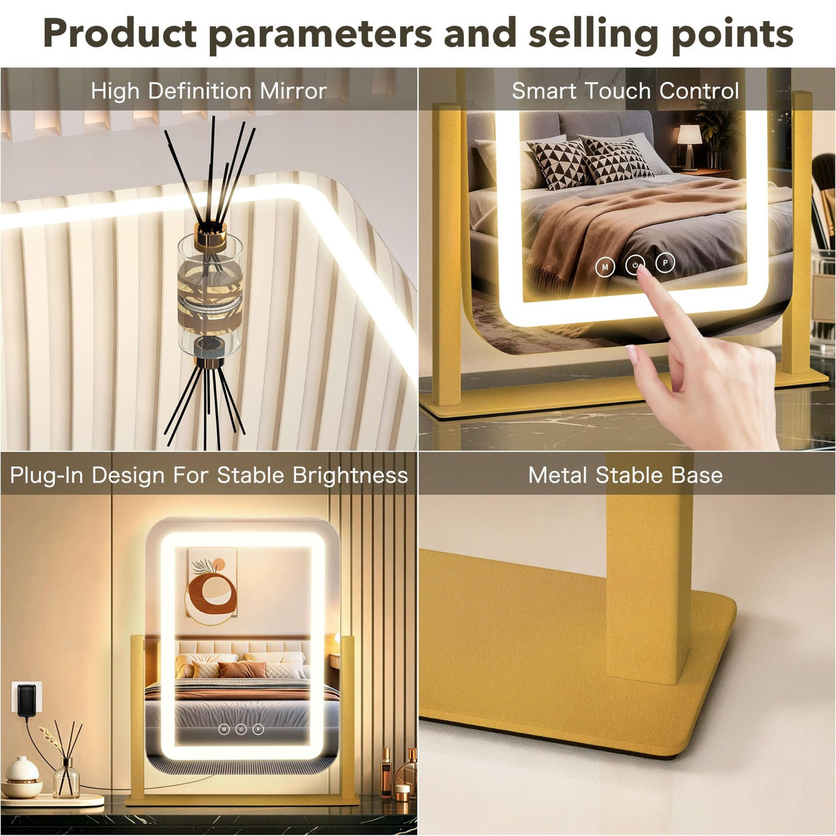 12x13.9 Inch Vanity Mirror with Lights - LED Makeup Mirror with Dimmable Colors & Memory Function