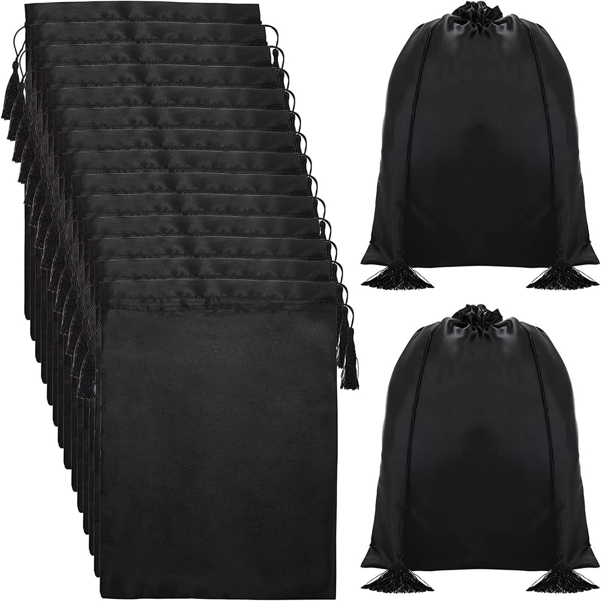 16 Pcs Satin Wig Bags Travel Storage Bags with Drawstring - Black