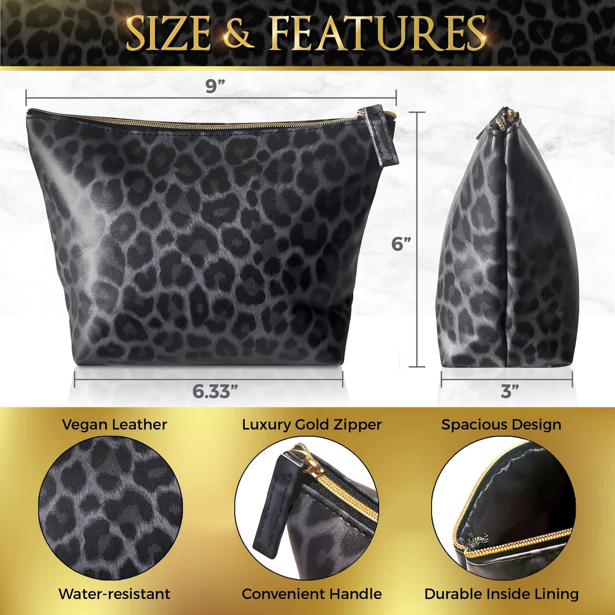 Vegan Leather Leopard Print Makeup Bag for Travel & Purse - Small Cosmetic Organizer