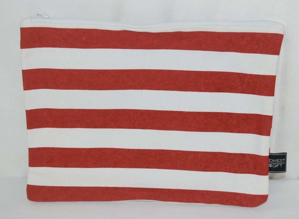 Cosmetic Bag Set - 3 Piece Red & White Canvas Zip-Up Travel Makeup Bags