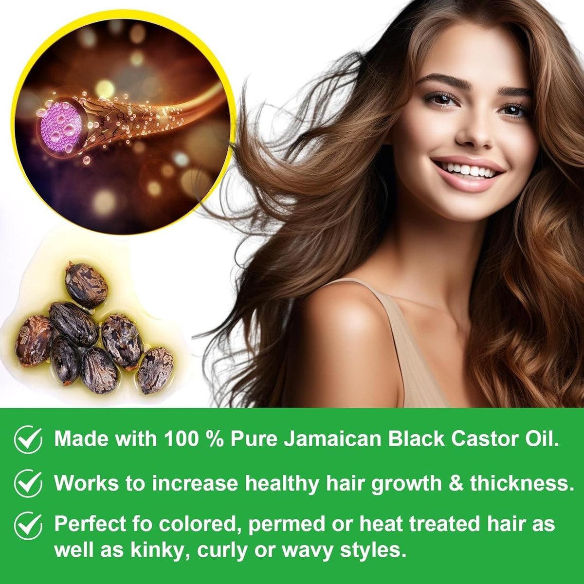 Organic Black Castor Oil for Hair & Skin - 100% Pure Jamaican Virgin Cold Pressed