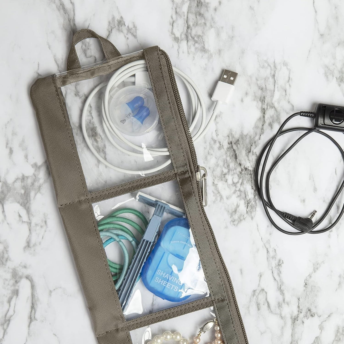 Set of 2 Transparent Accessory Organizer Pouches with Compartments