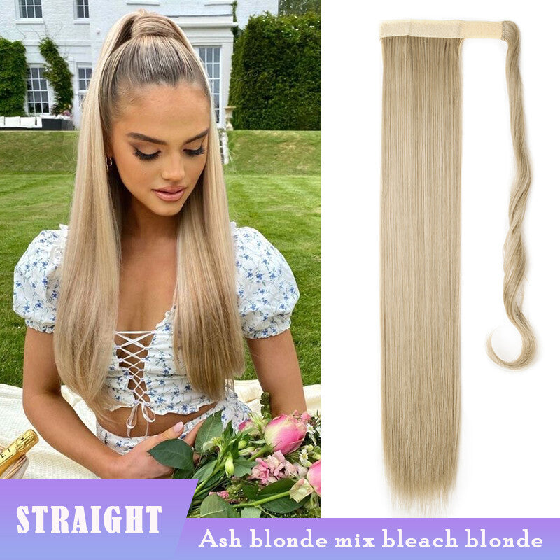 Thick Clip-In Ponytail Hair Extension - Fake Human Hair, Wavy & Straight
