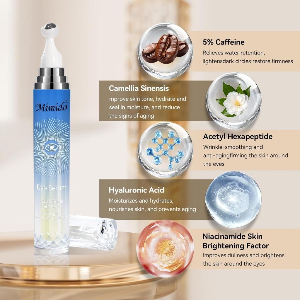 Caffeine Eye Serum with Cooling Roller for Dark Circles & Anti-Aging