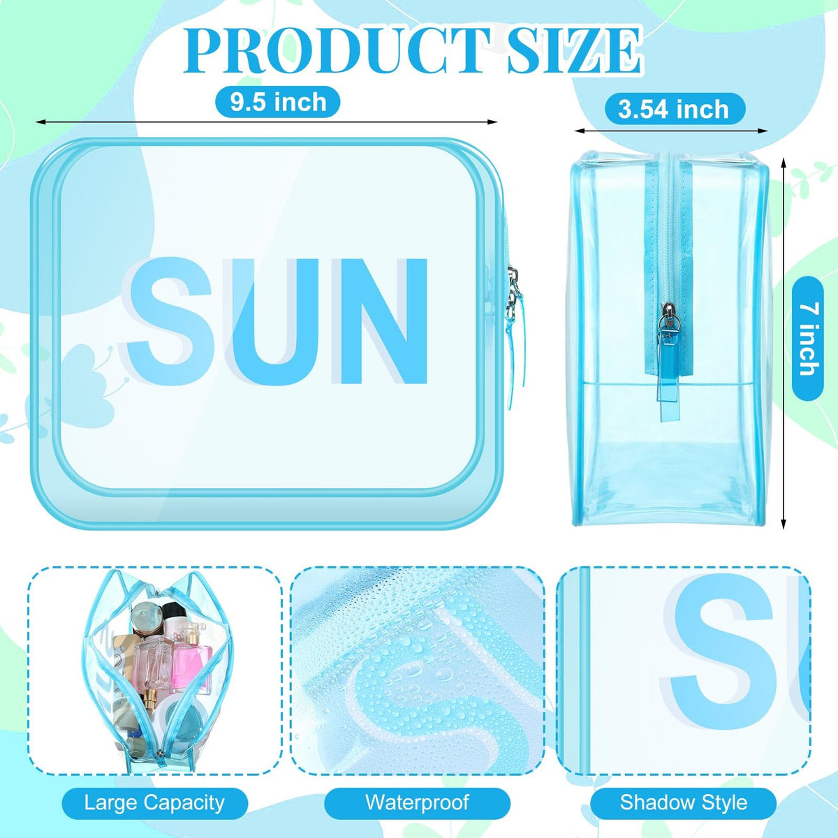 Large Clear Travel Makeup & Toiletry Organizer Bag 9.5x7x3.5 Inches
