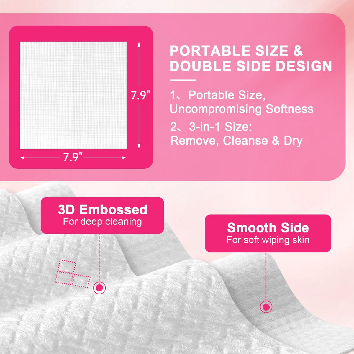 Disposable Travel Face Towels - 48 Count, Soft & Absorbent, 3-in-1 Size, Biobased, Perfect for Skincare & Wipeouts