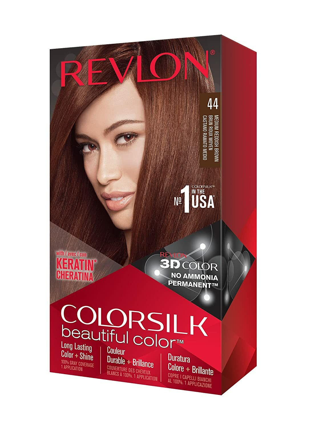 Revlon Colorsilk Beautiful Color Permanent Hair Dye 44 Medium Reddish Brown 6-Pack