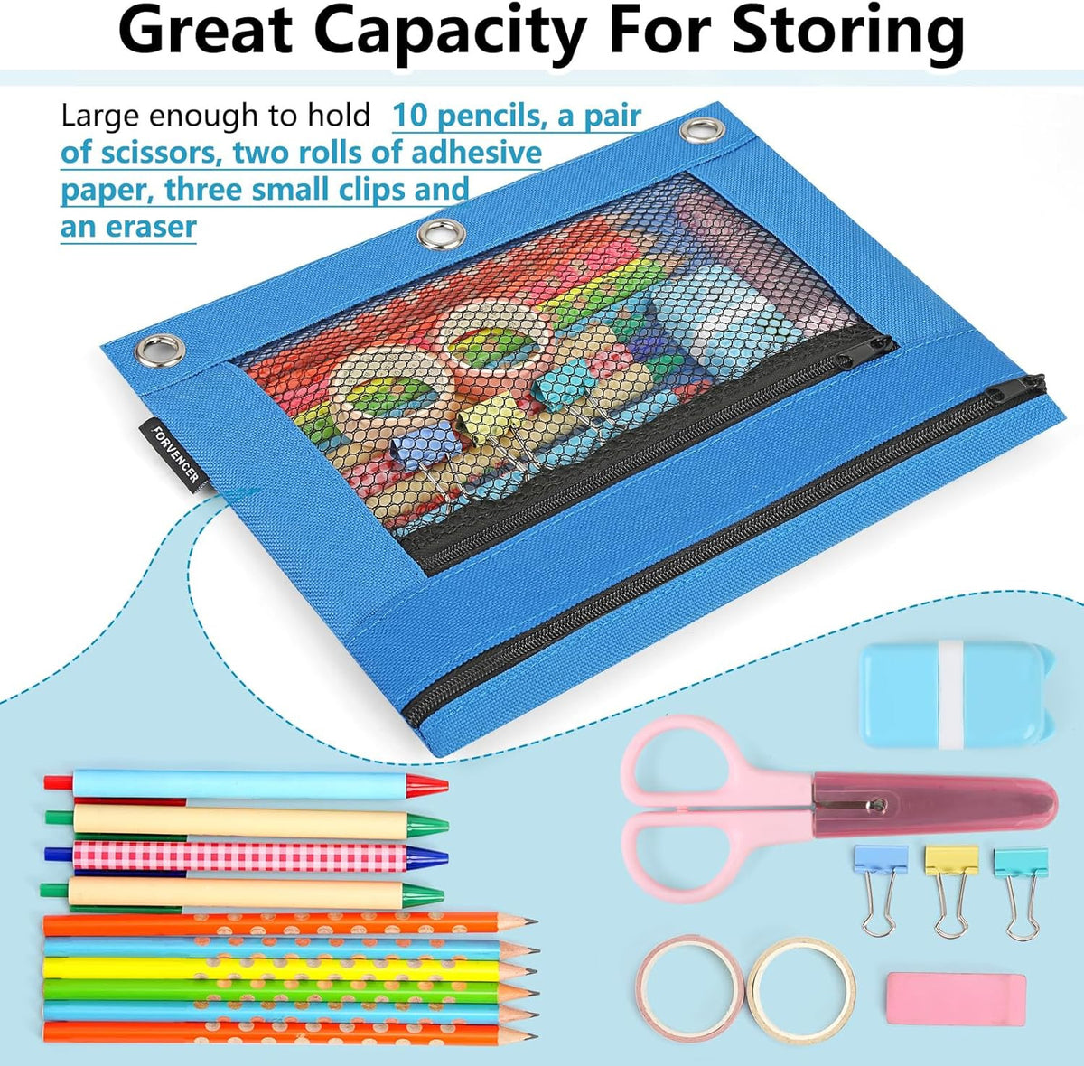 Clear Zipper Pencil Pouch for 3 Ring Binders - Organizers & Storage Bag