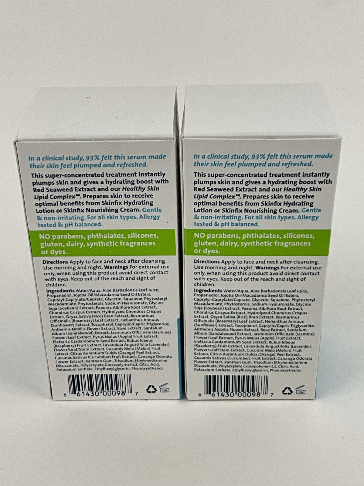 Lot of 2 Skinfix Moisture Boost Serum 97.5% Natural 1 fl oz Red