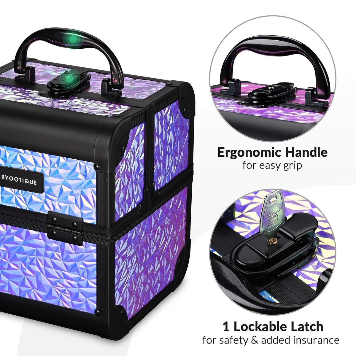 Mermaid Purple Makeup Train Case with Mirror & Extendable Trays