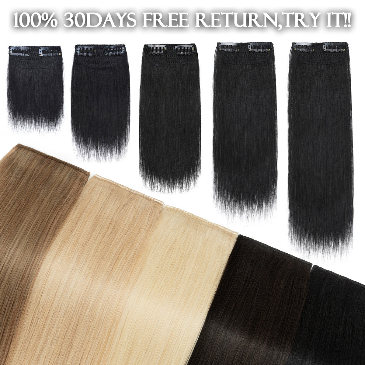 Clip-In Hair Extensions Human Hair Remy Topper & Patch Hairpiece