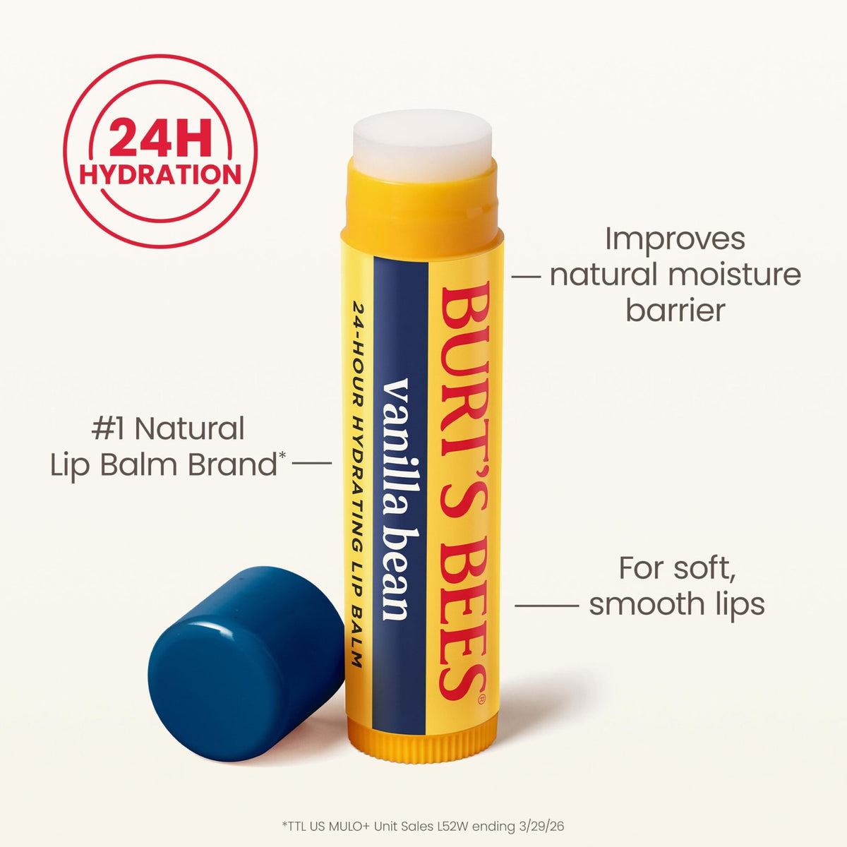 Vanilla Bean Lip Balm - Moisturizing Lip Moisturizer with Beeswax & Vitamin E
