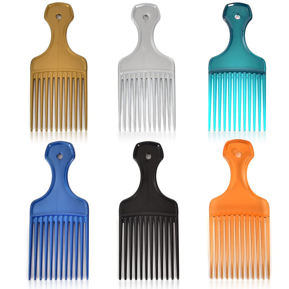 6-Pack Wide Tooth Afro Hair Picks for Curly & Thick Hair Styling