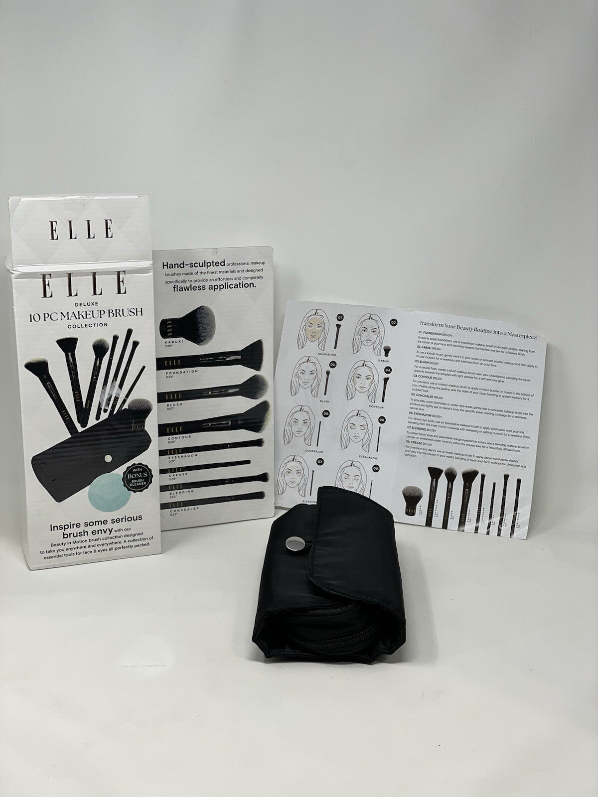 Elle Deluxe 10 Piece Makeup Brush Set with Carrying Pouch - New
