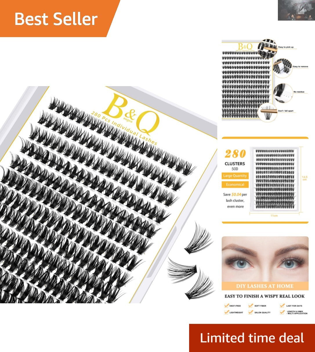 DIY False Eyelash Clusters - 280 Natural Wispy Extensions for Easy Application