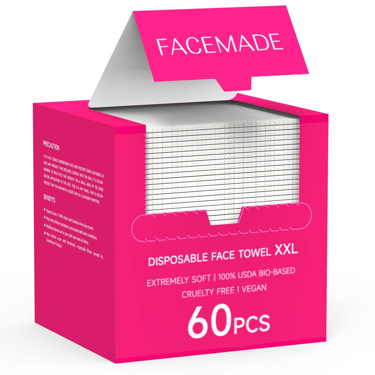 Disposable Face Towels XXL 12x12 Inches - 60 Pack, Soft & Absorbent