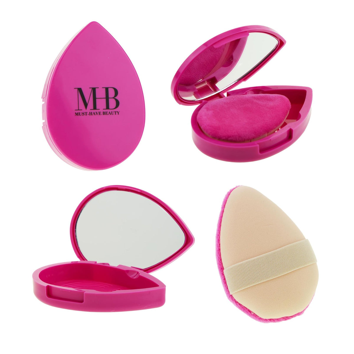 Pink Dual-Sided Makeup Sponge Set with Travel Case & Mirror