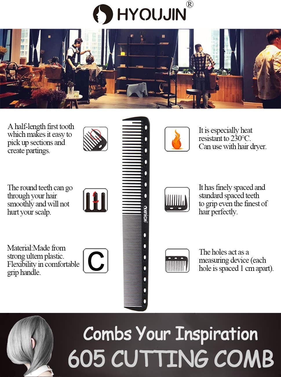Black Carbon Hair Cutting Comb - Anti-Static & Heat Resistant for Professionals