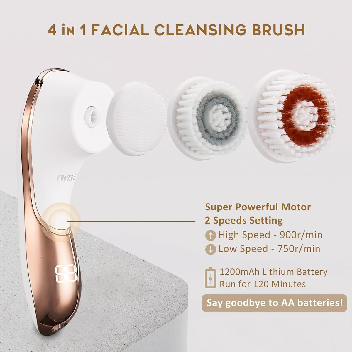 Electric Facial Cleansing Brush with 4 Brush Heads Waterproof Skin Care Tool