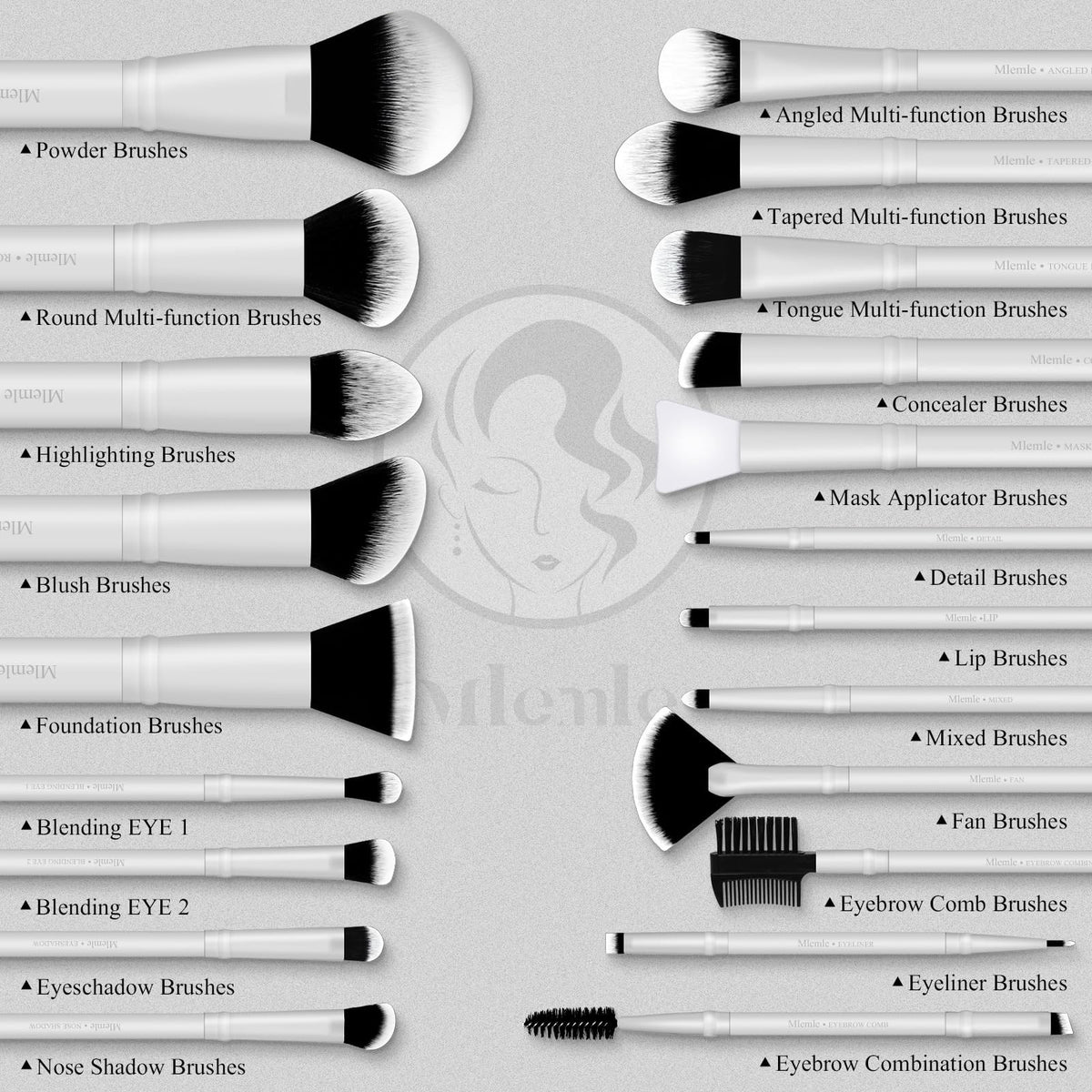 Professional Makeup Brush Set 25 Pcs with Blending Sponges - White